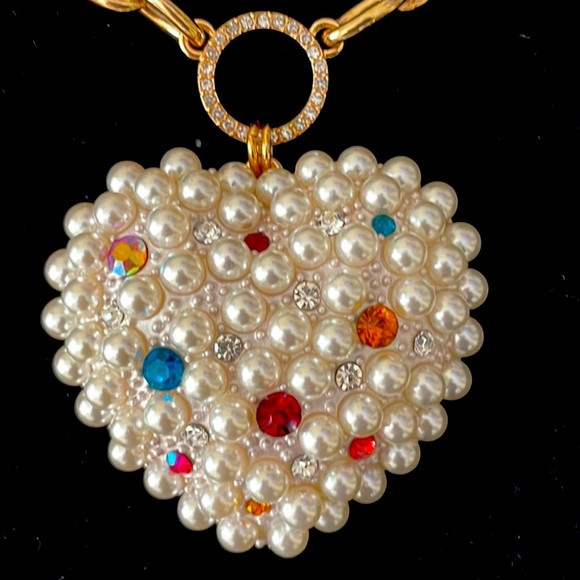 New Betsey Johnson POP HEART PEARL NECKLACE MULTI - Picture 10 of 12